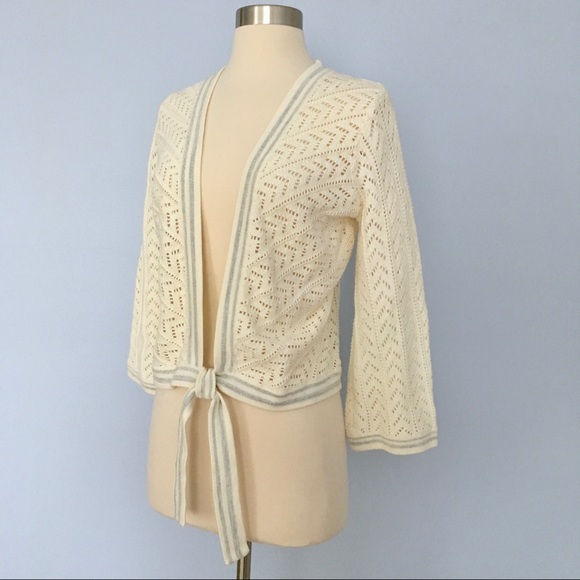 Sydney Easton Tie Front Bell Sleeve Sweater, Cream - Picture 5 of 8